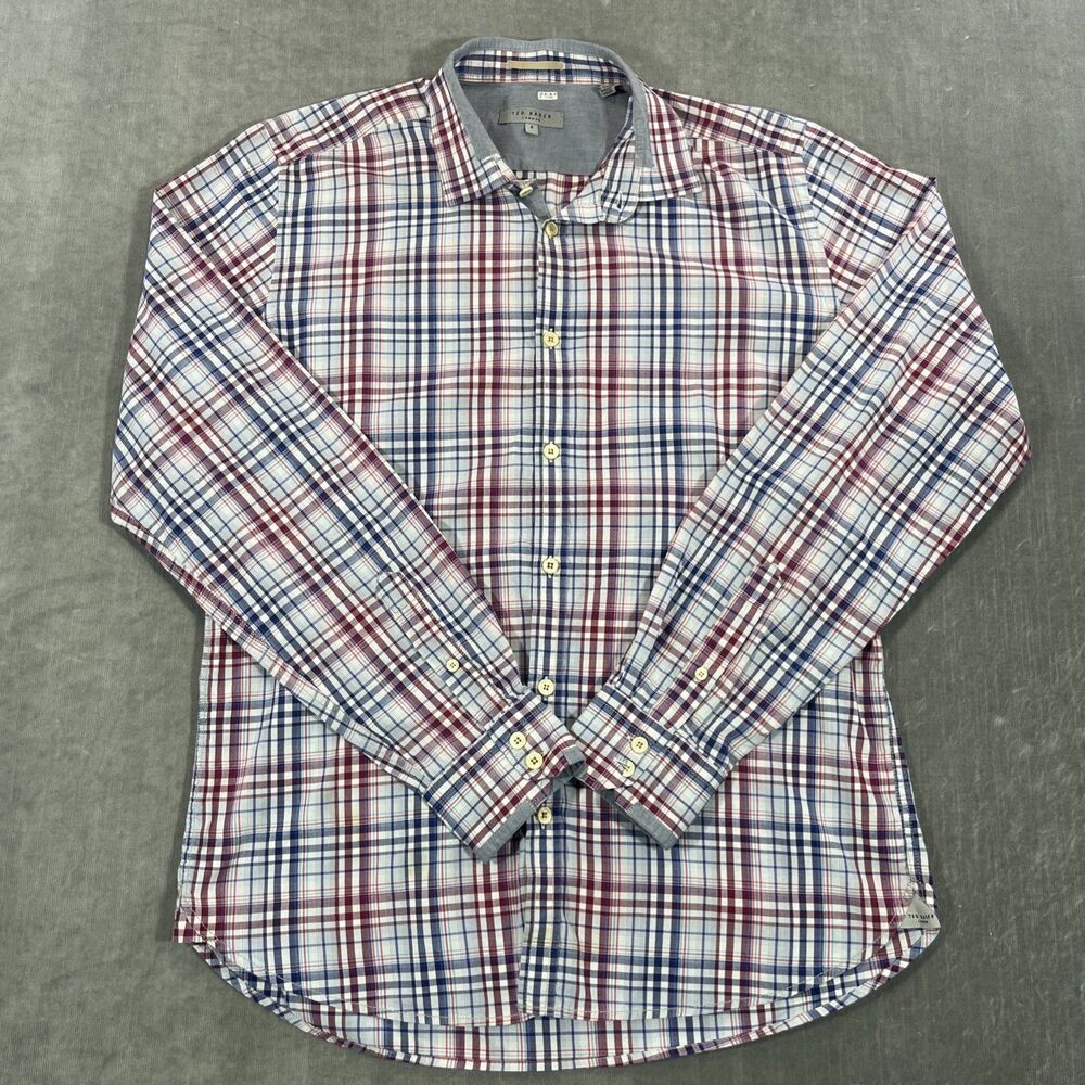 Ted Baker Men’s‎ Size 4 Red/Blue Plaid Button Down Shirt